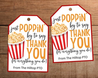 Editable Popcorn Thank You Gift Tag: Teacher & Staff Appreciation (Digital Download)