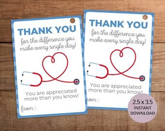 Nurse Appreciation Gift Tag Printable: Healthcare Thank You (Digital Download)
