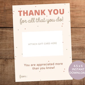 Porta-cartão-presente para impressão para agradecimento a professores, enfermeiros, funcionários, voluntários, download instantâneo, porta-cartão-presente de agradecimento, cores Boho