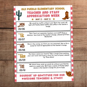 Western Teacher Appreciation Week Itinerary Sign (Editable Printable)