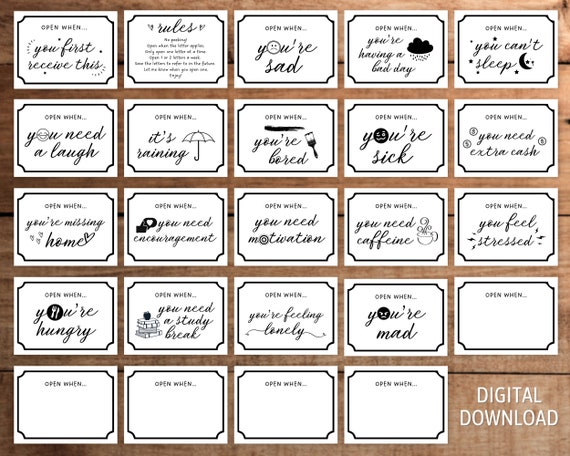 Open When Letter Envelope Label Printable Set of 24 College - Etsy
