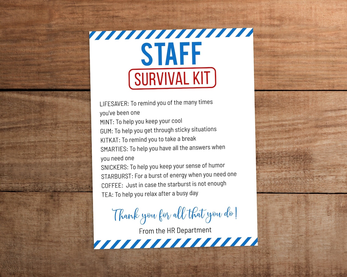 Staff Survival Kit Printable Template Editable Employee Etsy