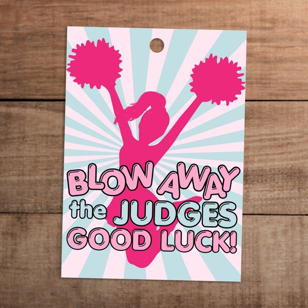 Cheer team good luck gift tag printable  Blow away the Judges cheerleading cheerleader for lollipop sucker candy bubble gum