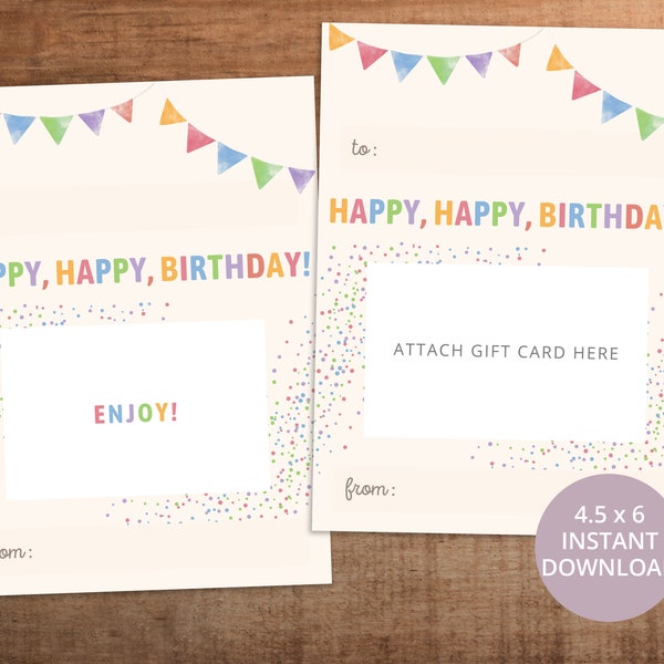 Birthday gift card holder printable, Instant download