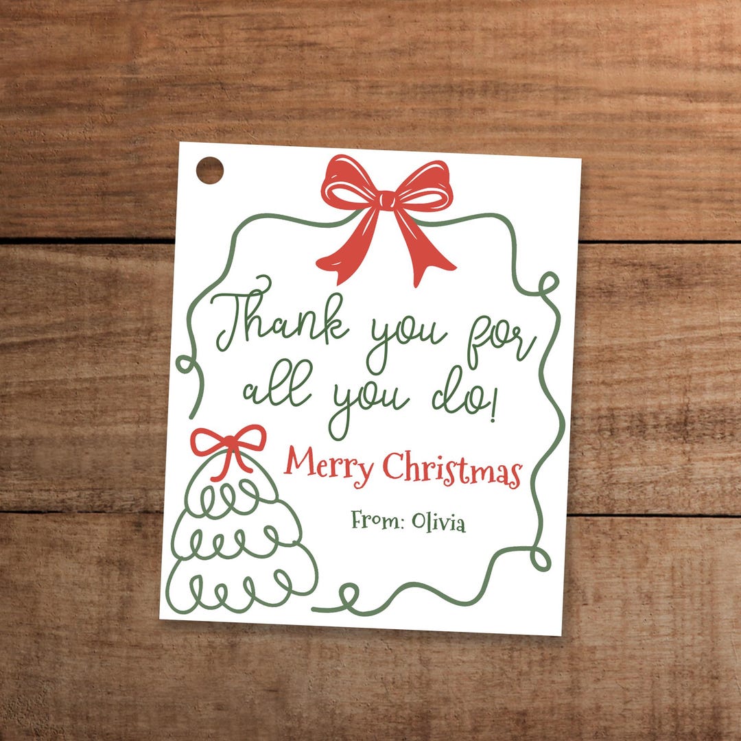 Editable Christmas Thank You Gift Tag for Teacher Nurse Staff Employee ...