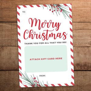 Porta-cartão de presente de Natal para impressão para agradecimento de professores, enfermeiros, funcionários, voluntários, download instantâneo, porta-cartão de presente de agradecimento