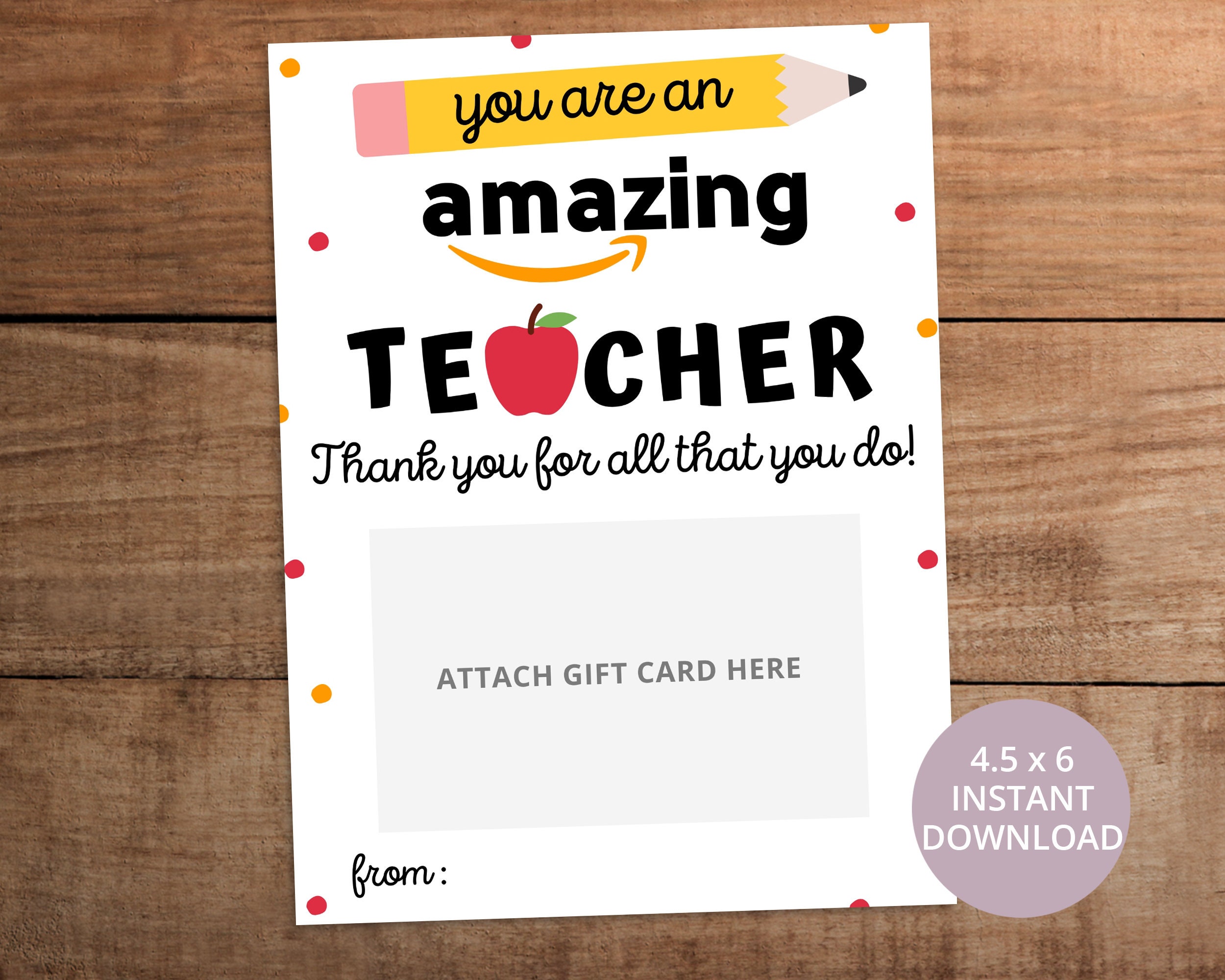Teacher Appreciation Printable, Amazon Gift Card Holder, End of School ...