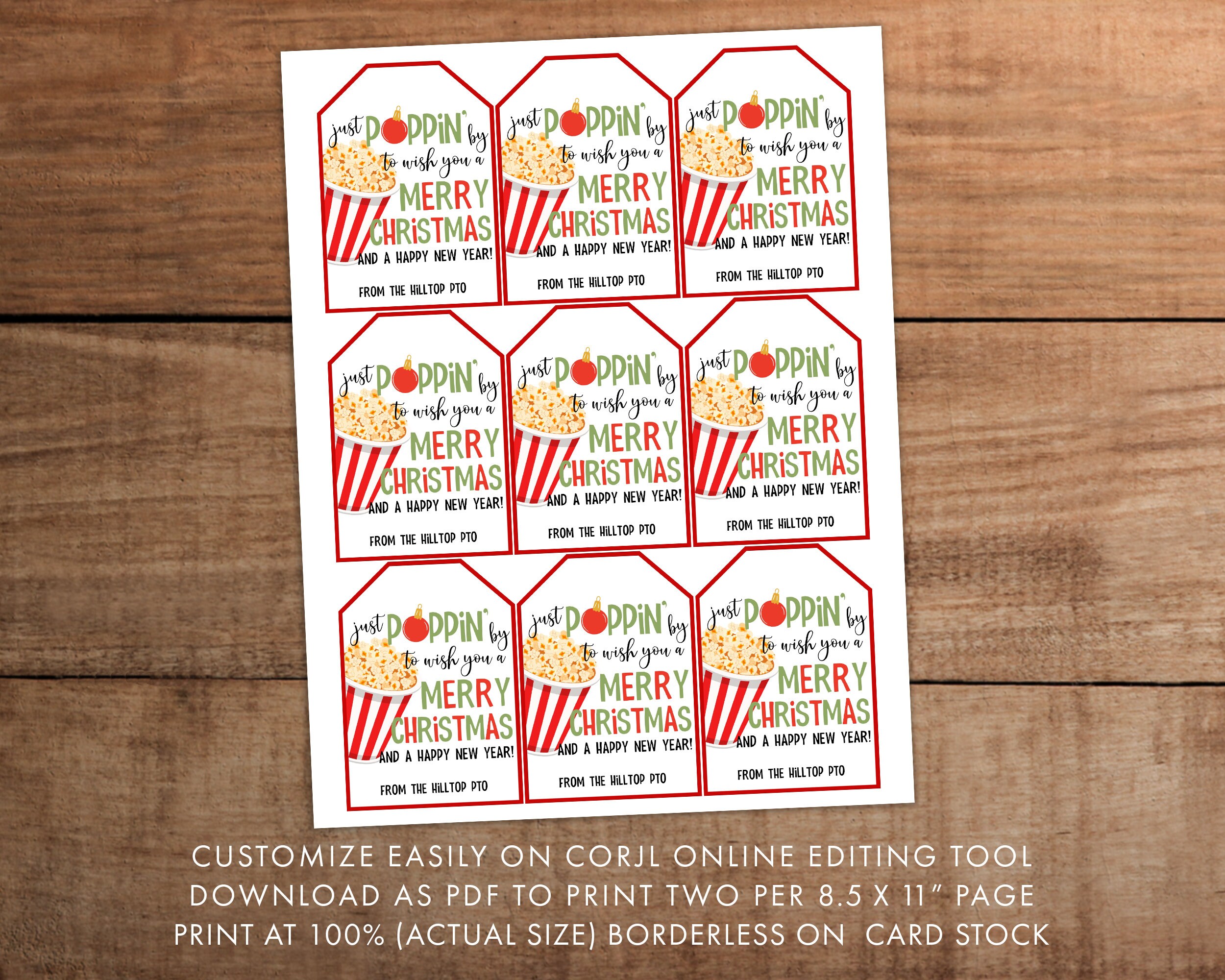 Popcorn Christmas Gift Tag Printable for Teacher Nurse Staff - Etsy