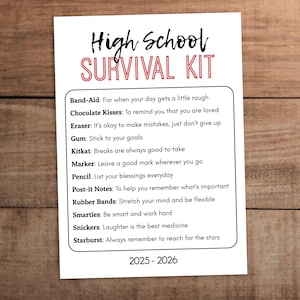 Kit de survie pour lycéen à imprimer cadeau de rentrée 5 x 7 téléchargement immédiat
