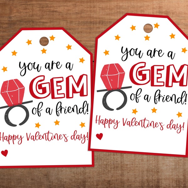 Valentines ring pop candy treat gift tag printable    You are a gem of a friend  instant download classroom exchange kids party favor