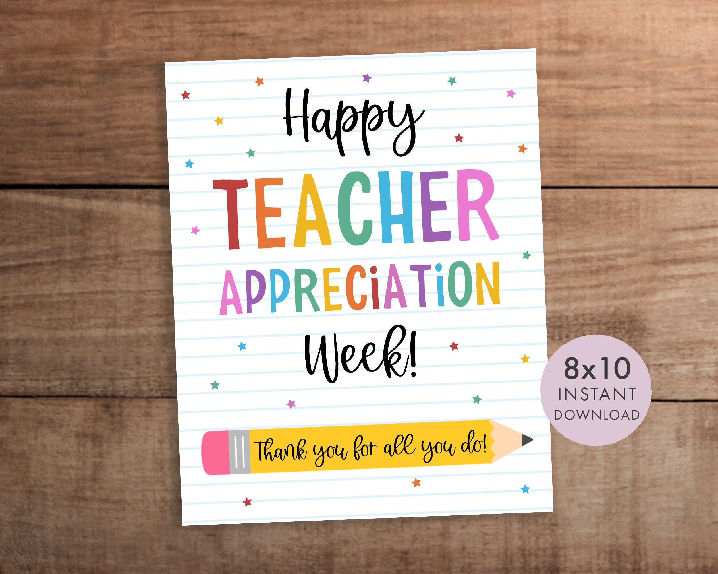 Teacher Appreciation Week Poster Sign Thank You Printable 8x10 PDF for ...