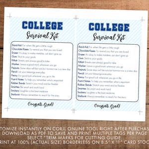 Editable College Survival Kit Printable Congratulations New Graduates ...