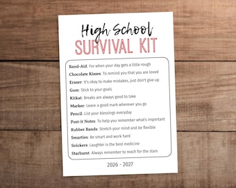 Kit de supervivencia para la escuela secundaria: etiqueta de regalo imprimible para la vuelta al cole (descarga digital).