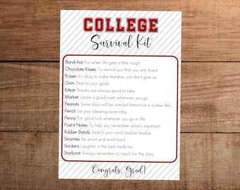 Editable College Survival kit printable Congratulations new graduates personalized care package New graduate gift