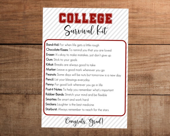 Editable College Survival Kit Printable Congratulations New - Etsy