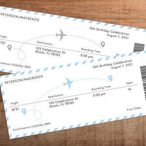 Flugzeug Bordkarte Karte Geburtstag Einladung bearbeitbar druckbare Vorlage Reise Thema Geburtstag Party Einladung
