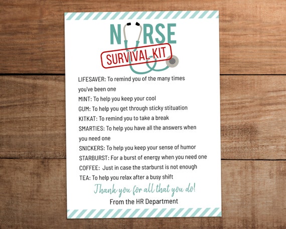 Editable Nurse Survival Kit Printable Thank You Card for - Etsy