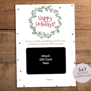 Portatarjetas de regalo de Navidad imprimible de agradecimiento para maestros, enfermeras, empleados y voluntarios. Portatarjetas de regalo de agradecimiento de descarga instantánea
