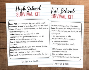 Editable High school survival kit printable Class of 2025 welcome back to school