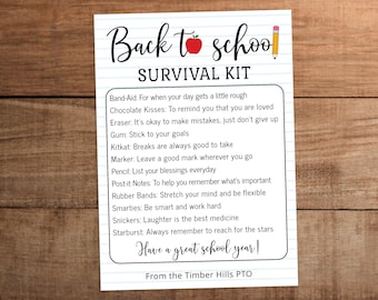 Back to School Survival Kit Tag Printable Editable Teacher Student Staff Gift First Day Treat Bag Label Instant Download