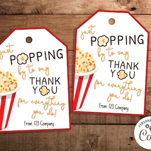 Popcorn Gift Tag Printable Teacher Nurse Appreciation Realtor Pop By Party Favor