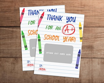 Portatarjetas de regalo imprimible para agradecer a los profesores: Agradecimiento de fin de año, descarga digital