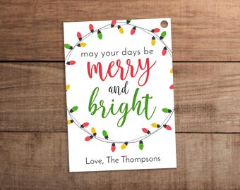 Editable Christmas Gift Tag, String Lights, Printable Holiday Favor (PDF Download)