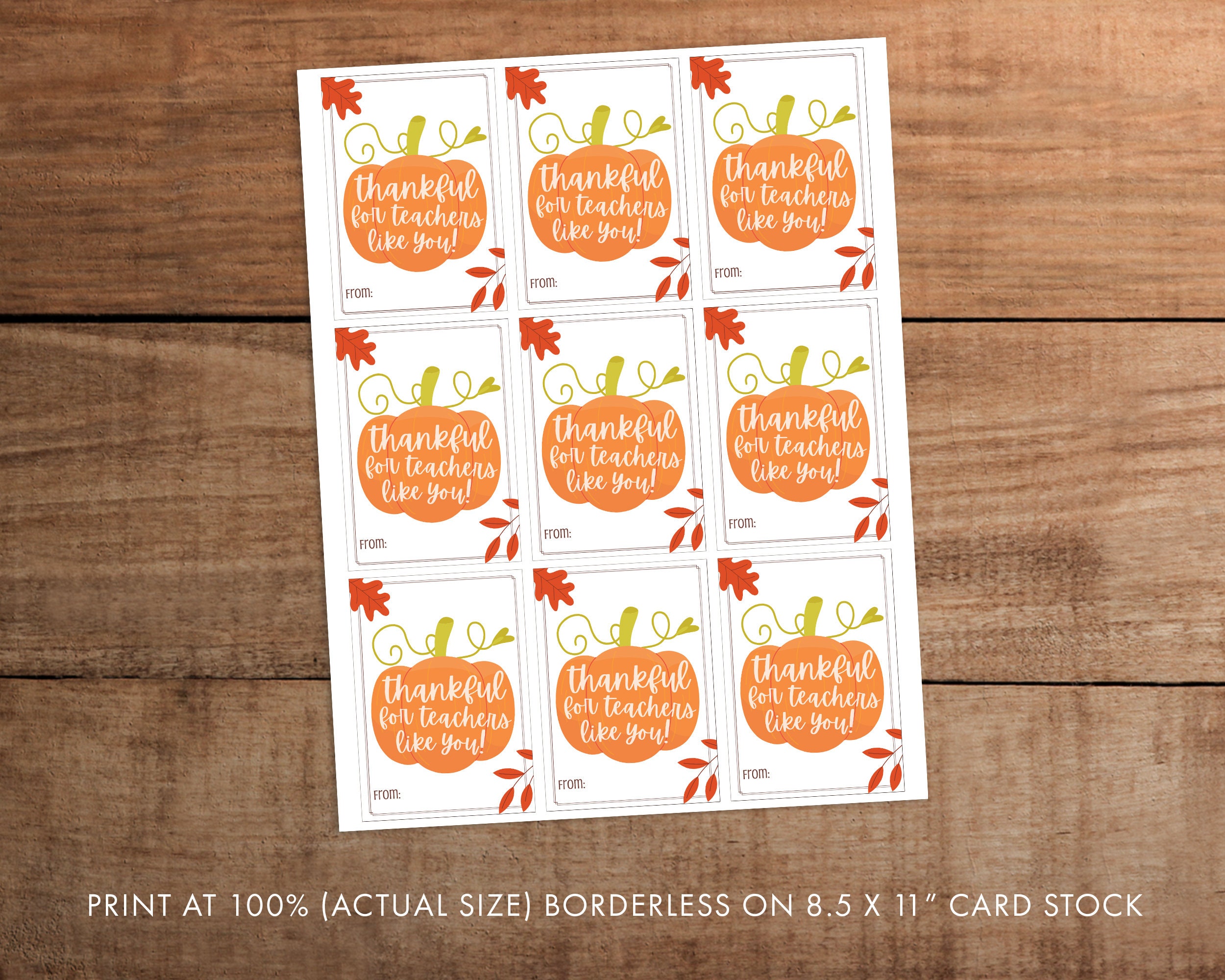 Fall Thanksgiving Teacher Appreciation Gift Tag Printable Thankful for ...