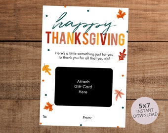 Thanksgiving Gift Card Holder Printable Thank you Teacher Nurse Staff Employee Coworker Appreciation Instant download Thankful For You