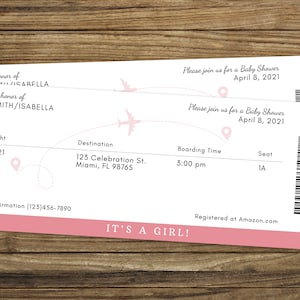 Bordkarte Baby Shower Einladung zum Ausdrucken für Baby Mädchen