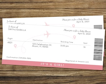 Boarding pass baby shower invitation printable for baby girl