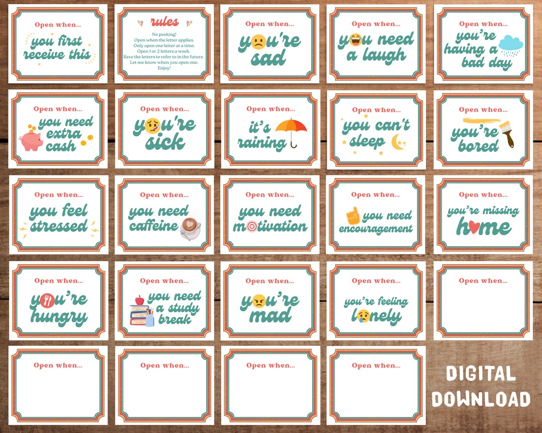 Open When Letter Envelope Label Printable Gift for College Students ...