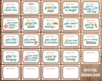 Open When Letter Cards Retro College Care Package Gift, Digital Download, PDF Printable