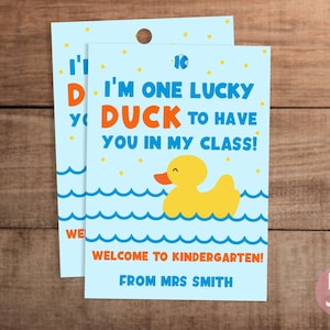 Étiquette-cadeau modifiable en caoutchouc porte-bonheur imprimable Premier jour d'école Bienvenue à la classe de maternelle