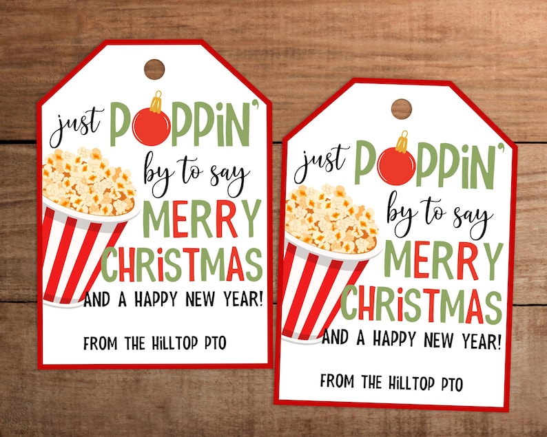 Christmas Popcorn Gift Tag Printable for Teacher Nurse Staff Etsy