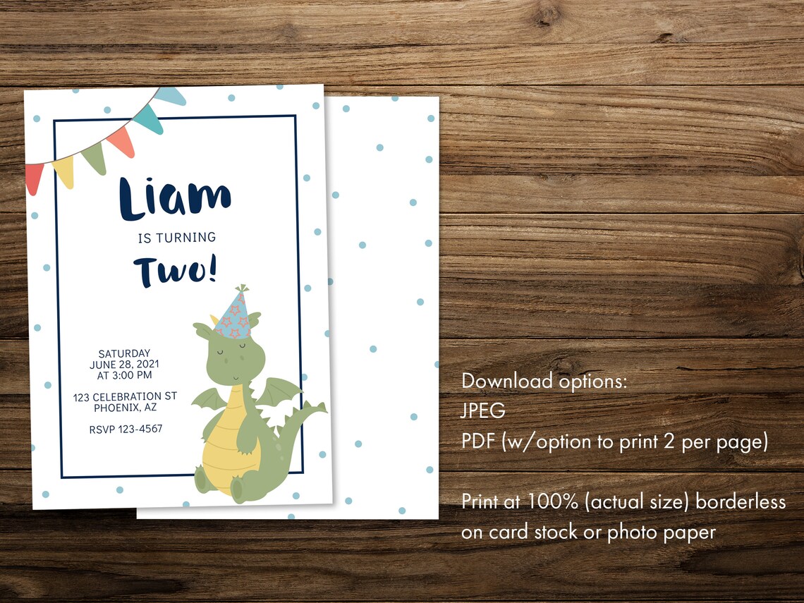 Dragon Birthday Party Invitation Printable Self-edit Template - Etsy