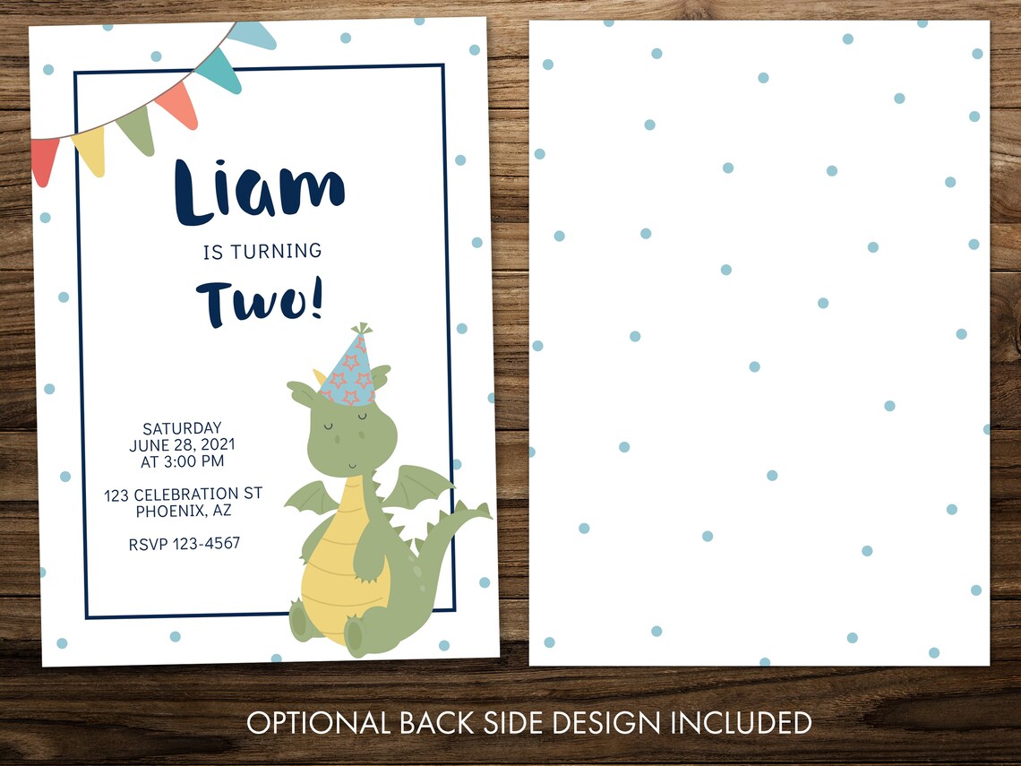 Dragon Birthday Party Invitation Printable Self-edit Template - Etsy