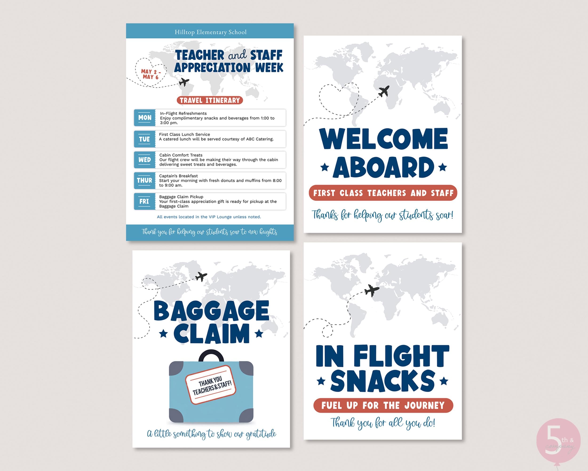 Teacher and Staff Appreciation Week Itinerary Sign Editable Plane ...
