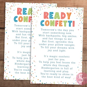 Kindergarten Confetti Gift Tag: First Day Poem Printable (PDF Download)