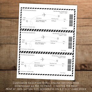 Editable Airplane Ticket Birthday Invitation Printable Template Plane ...