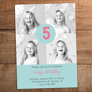Faire-part d'anniversaire modifiable à imprimer avec collage photo
