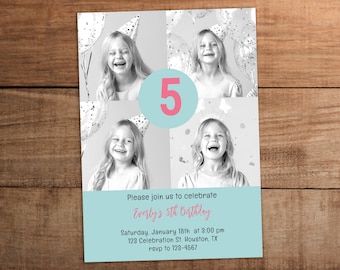 Editable birthday invitation printable with photo collage