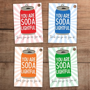Soda Pun Appreciation Gift Tags: Teacher, Nurse, Staff (Digital Download)
