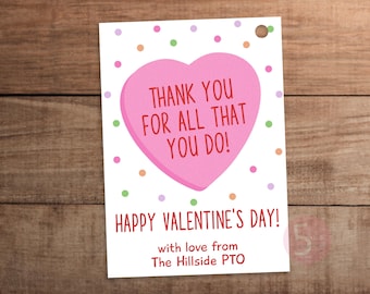 Valentine's Day Gift Tag, Conversation Hearts Candy Printable, Teacher and Staff Appreciation, Digital Download