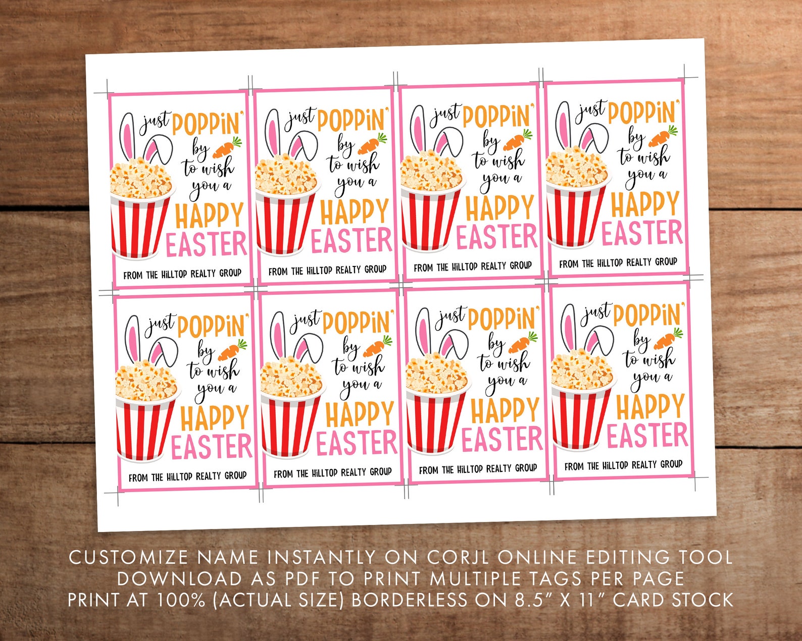 Editable Easter Popcorn Gift Tag Printable for Teacher Nurse Etsy