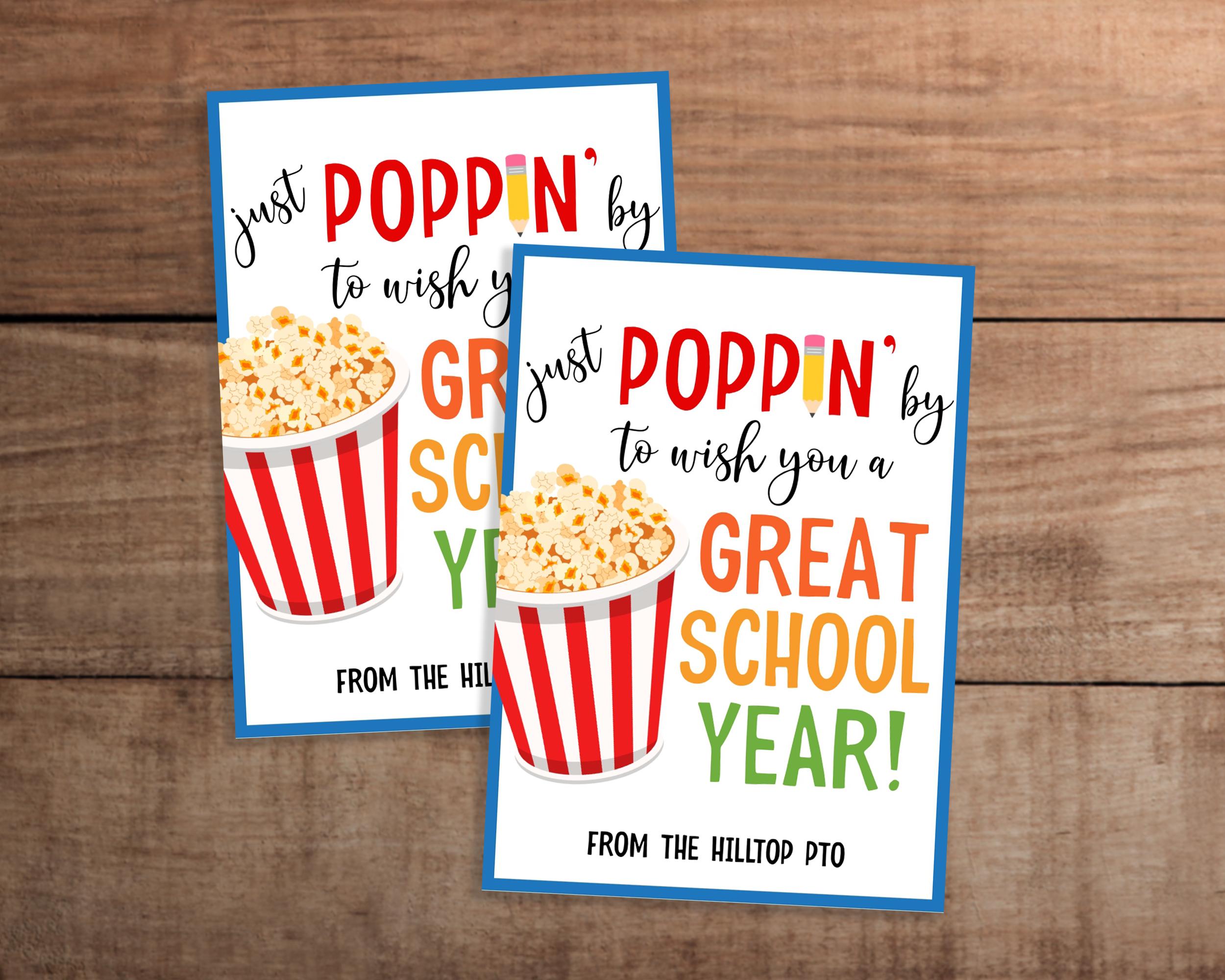 Back to School Popcorn gift tag printable for students, teachers, and staff | First Day of School label