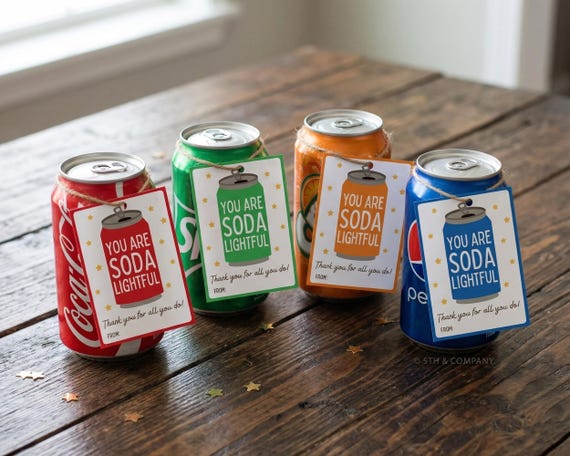 Soda Pun Gift Tags: "Sodalightful" Thank You Printable, Appreciation Digital Download