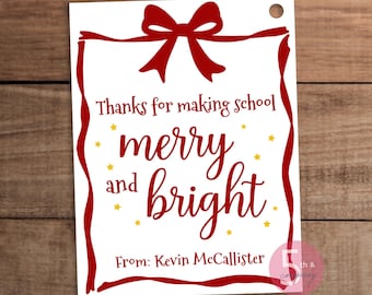 Merry and Bright Christmas Gift Tag Editable Template for Teachers and School Staff