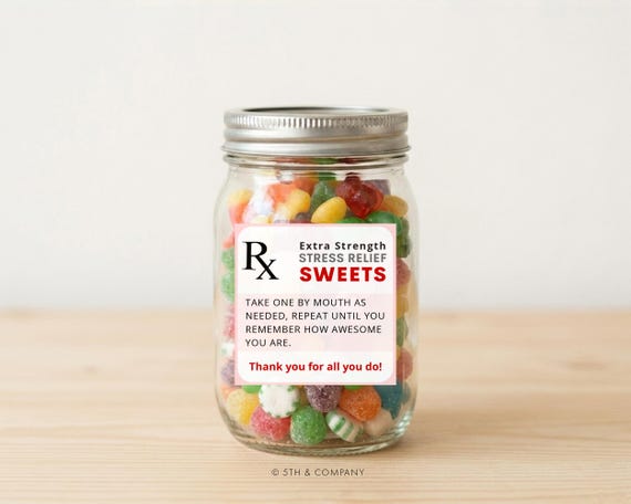 Sweets Rx Pun Candy Label, Staff Employee Coworker Appreciation Gift Tag Printable,