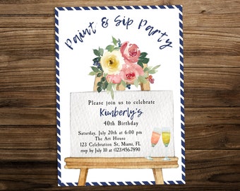 Editable Paint night invitation template  Paint and sip birthday party invite printable Digital download